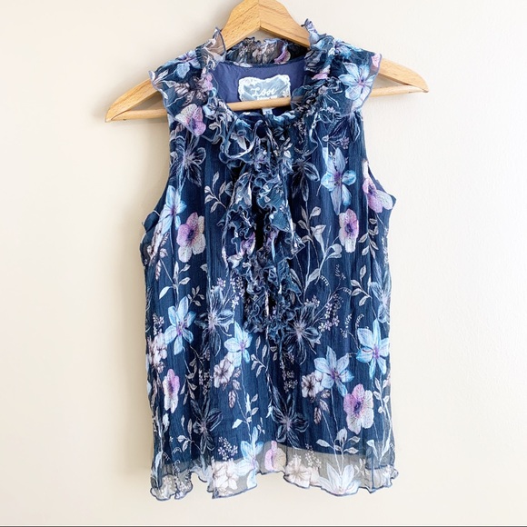 JOHNNY WAS silk ruffle sleeveless top size XS floral - Picture 2 of 12